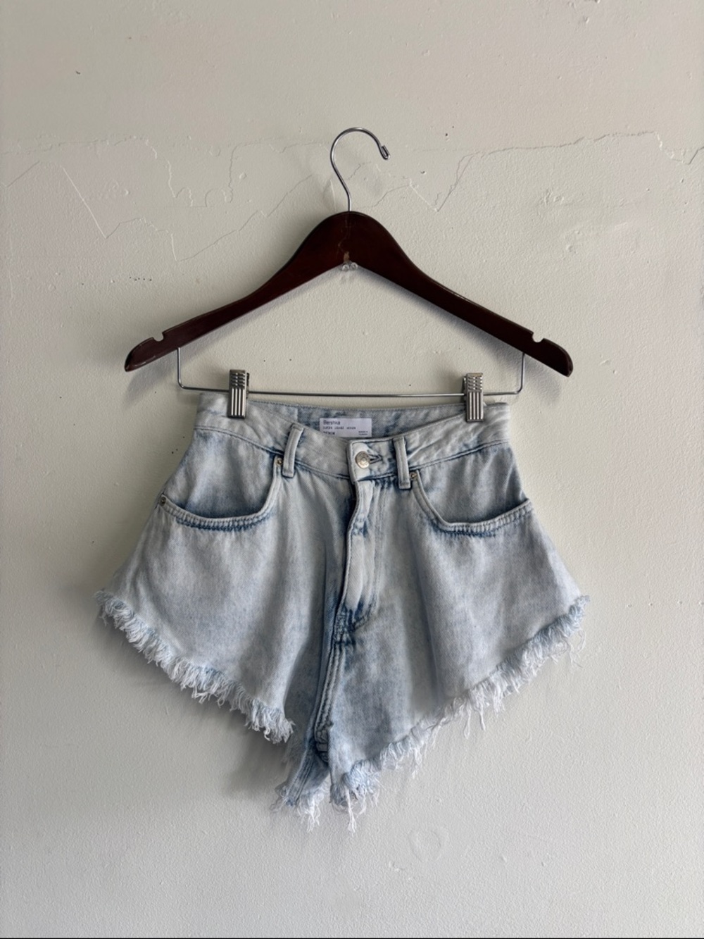 Bershka Pale Blue Frayed Hem Denim acid wash Shorts